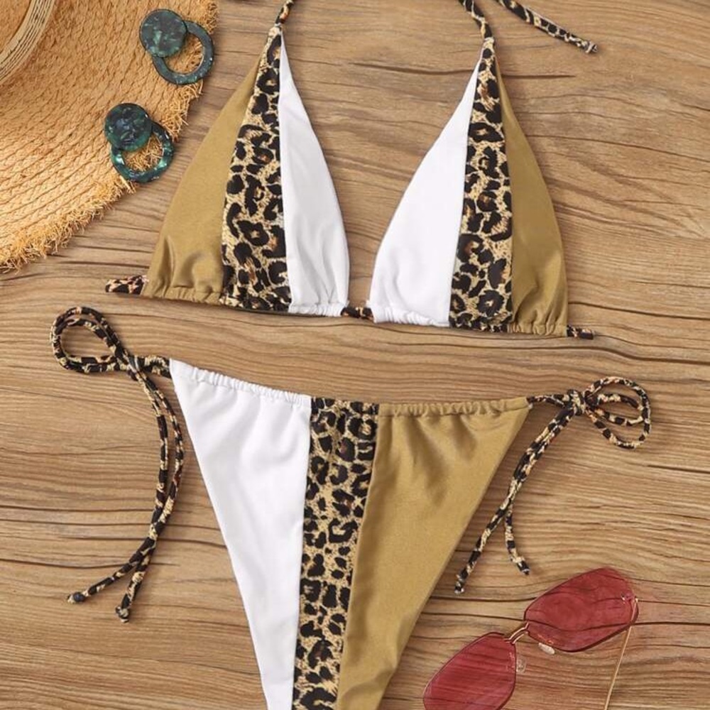 🐆 NWT Leopard halter bikini | tri-color
